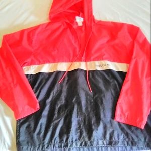 (VINTAGE ADIDAS) 90's Era Windbreaker - Rare Black & Red Color!